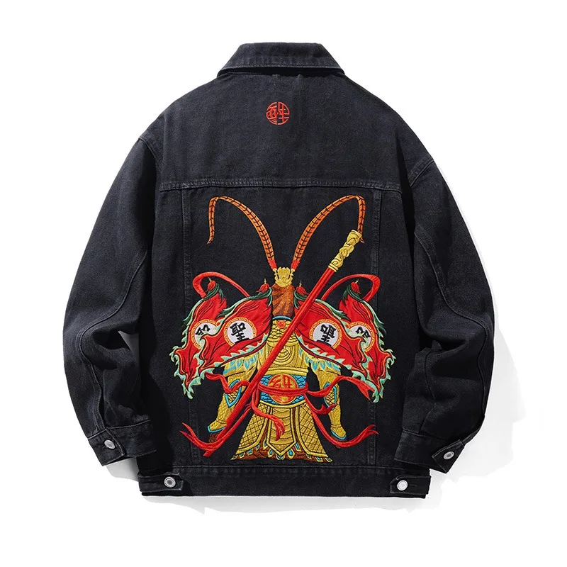 

Fluorescent Denim Jackets Men Embroidery Lapels Buttons Tops Fashion Casual Retro Washed Coats Unisex Spring and Autumn 2025