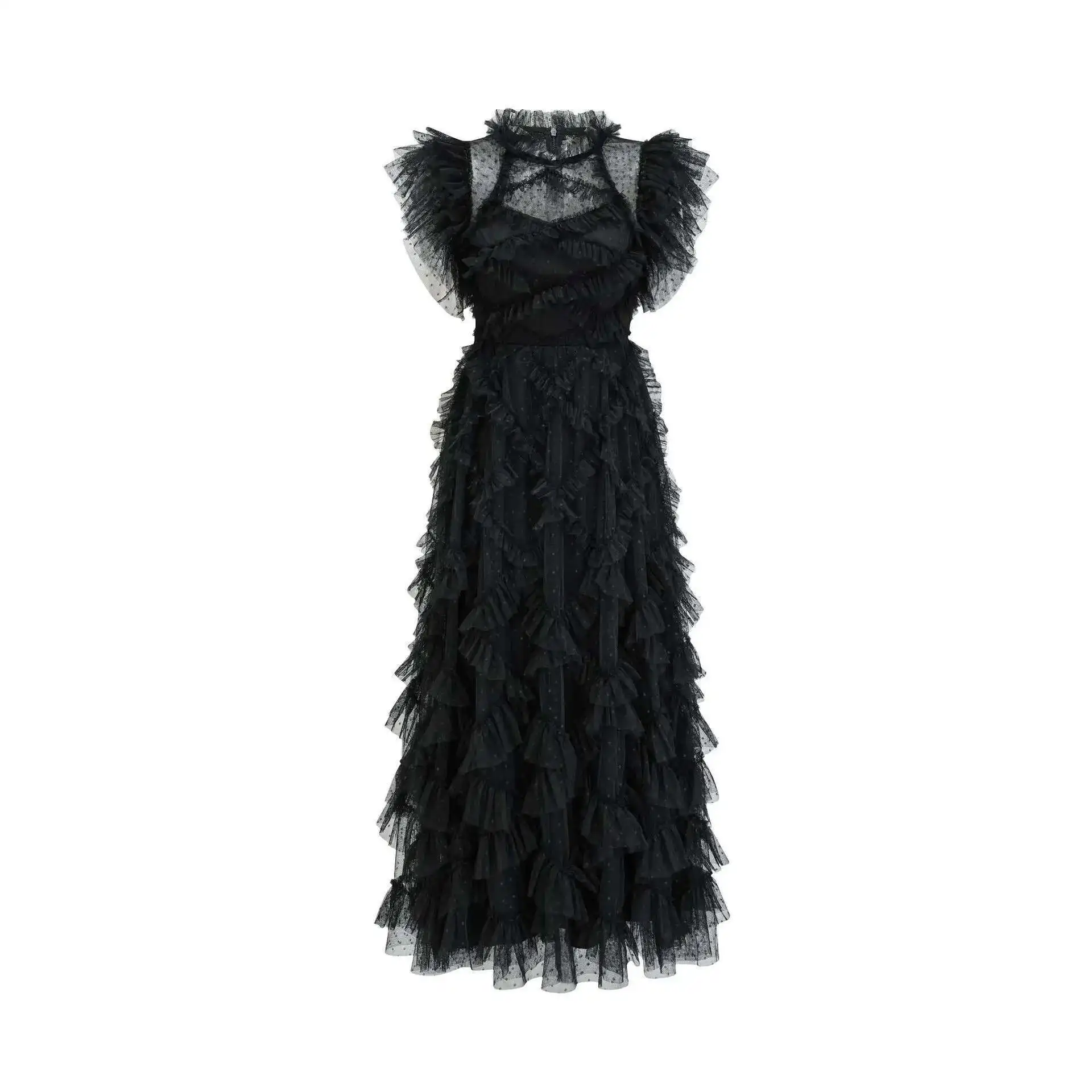 JAMERÁRIO-Vestido bordado feminino, camadas de manga curta, babados, bolo estampa floral, maxi longo, robe de baile, verão, 2024