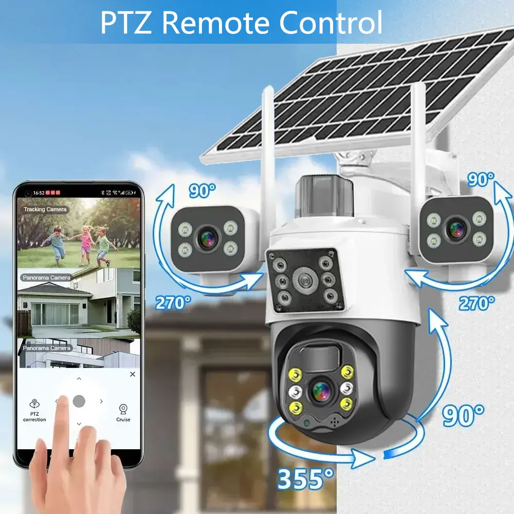 4G SIM Card V380 Pro 3 Lens IP Solar Camera 15MP Outdoor Waterproof CCTV Two-Way Audio Camera PIR Detection Tracking IP Camera