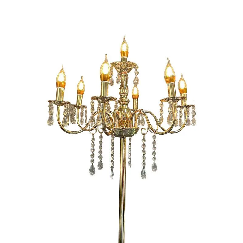 arrangement wrought iron electroplated gold multi-headed crystal street light vertical T-table decorative light