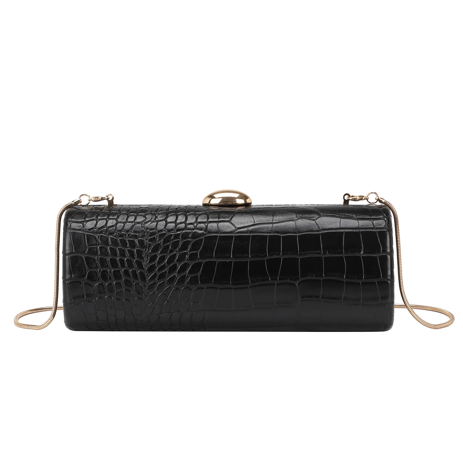 

Vintage Fashion Crocodile Pattern PU Leather Long Box Evening Clutch Bag for Women with Metal Chain Stylish Handbag