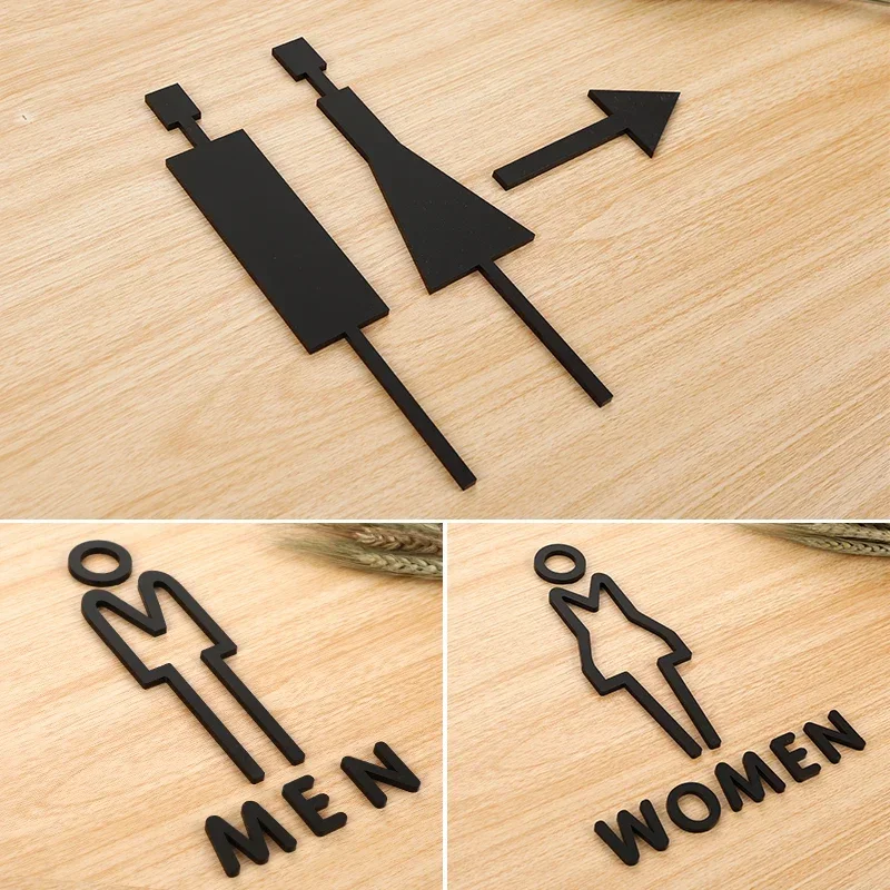 Bathroom Sign Men\'s and Women\'s Restroom Door Sign Wc Toilet Signage Self-adhesive Wall Stickers Gold Black Warm Reminder Signs