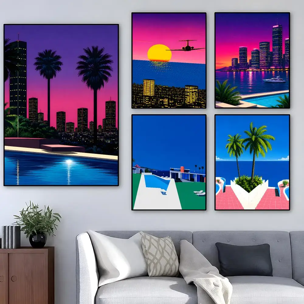 Retro Hiroshi Nagai City Pop Summer Poster Removable PP Decorative Poster Water-Resistant Print Apartment Dorm Office Cafe Gift