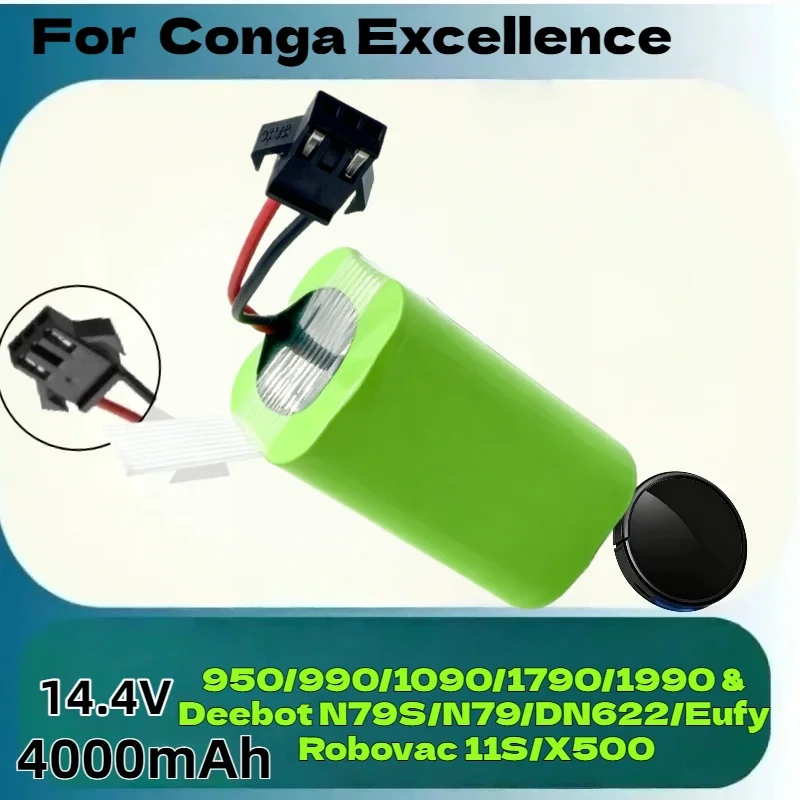 

14.8V 2600mAh-4000mAh Reliable Li-ion Battery–Spare Accessory ,for Conga Excellence 950/990/1090/1790/1990 & Deebot/Eufy Robovac