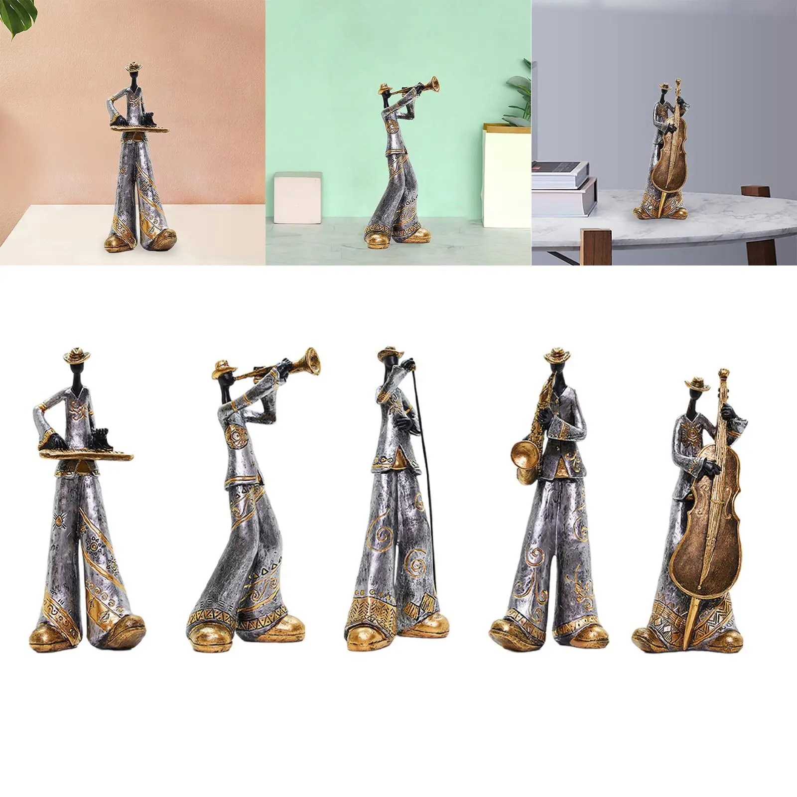 Resin Sculpture Musician Statue Figurine Party Creative Music Art Decoration Desk Figure for Club Bar Nightstands Nightclub