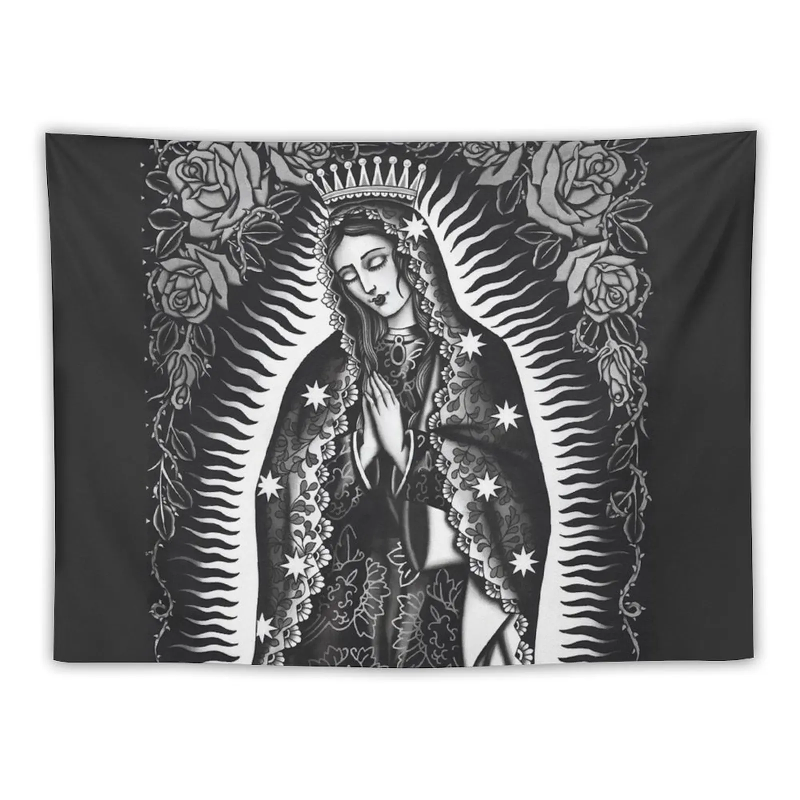 Virgen Mary Rose Wall in Black & White Tapestry Bedroom Decor Aesthetic Decorative Paintings Anime Decor Tapestry