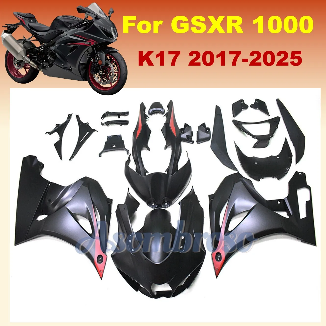 

Комплекты обтекателей мотоцикла для GSX-R1000 2017 2018 2019 2020 2021 2022 2023 2024 2025 GSXR1000, матовый черный полный кузов