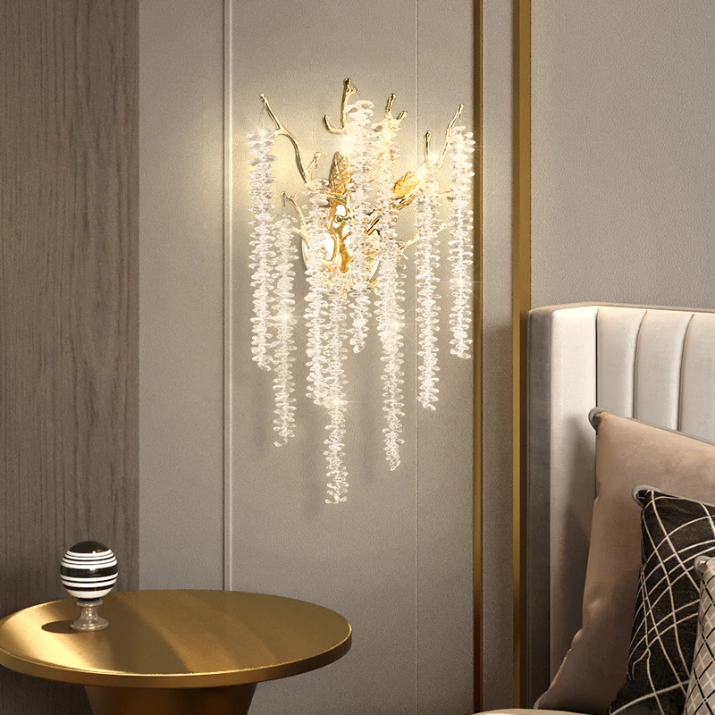 Artpad Luxury Crystal Wall Lamp Living Room Gold Light Fixtures Bedroom Wall Lights 220V