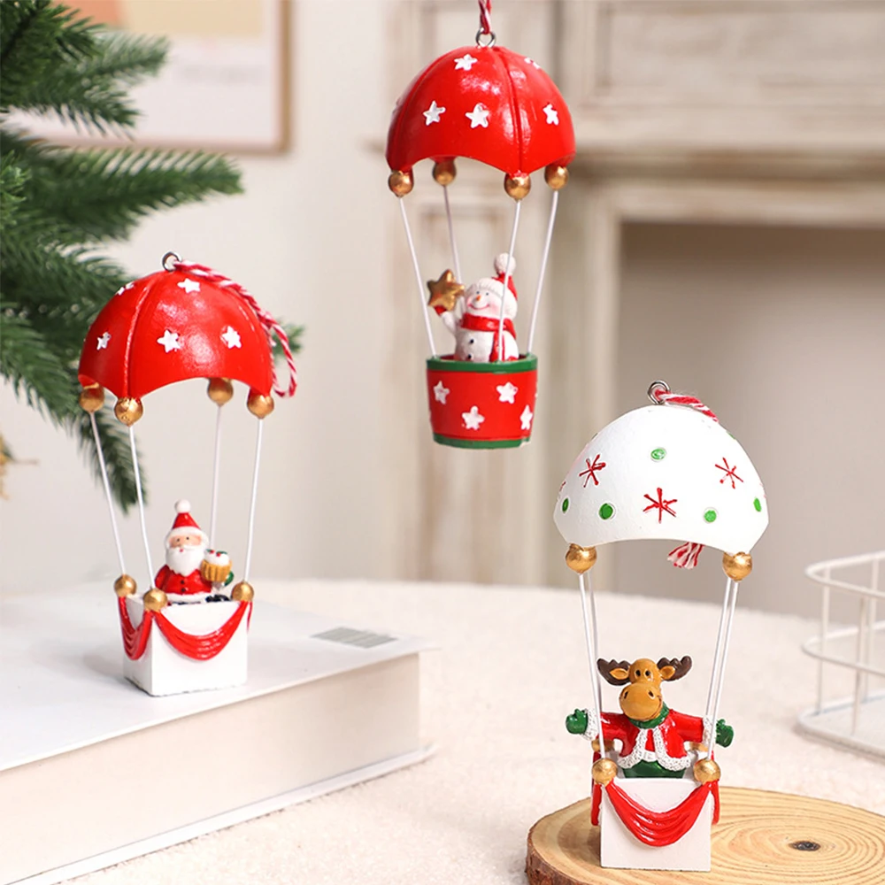 Cute Christmas Parachut Decor Hot Air Balloon Resin Ornaments Santa Claus Crafts Supplies for Merry Christmas Decor Party Favors