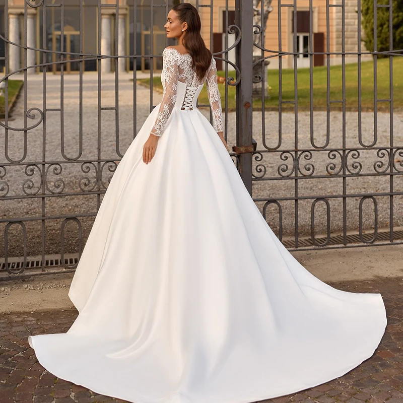 Eightree Elegant A-Line Wedding Dresses Off The Shoulder Long Sleeves Bridal Dress Princess Wedding Ball Prom Gowns Customized