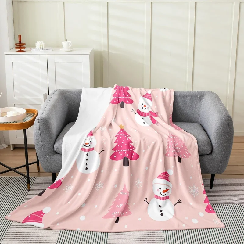 Christmas snowman blanket 80INX60IN New Year girl pink flannel decorative cover blanket