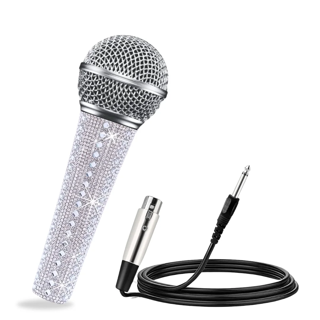 

Professional Vocal Microphone for Singing, Dynamic Handheld Wired Karaoke Mic,Shiny Sparkle White Decorative Handle Sleeve