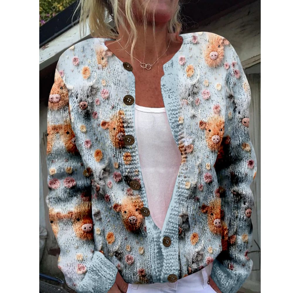 

Осень-зима вязаный милый кардиган с животными винтажная мода повседневный свитер уличная одежда женские свитера вязаный топ джемперы модные