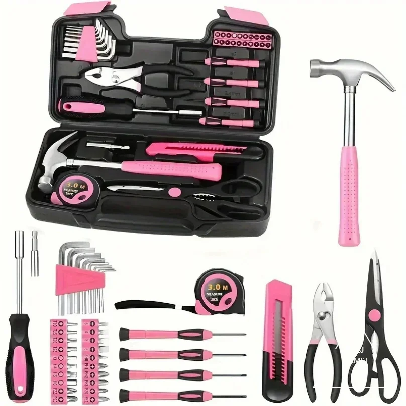 XMSJ The Pink Tool Set, Including Hammers, Measuring Devices and Screwdrivers, Is Suitable for Both Men and Women 2025 New