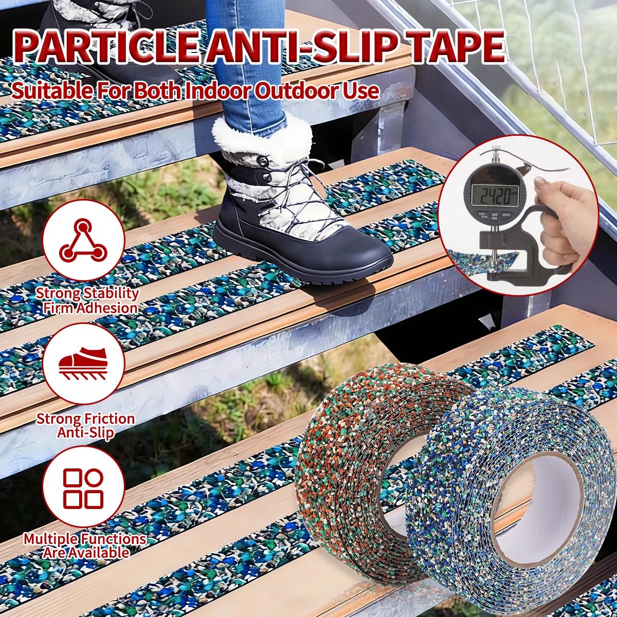 

1Roll Anti Slip Rubber Tape Stairs Mixed Red/Blue Rubber Grip for Safety Traction Used Anti Slip of Stairs Floors Swimming Pools