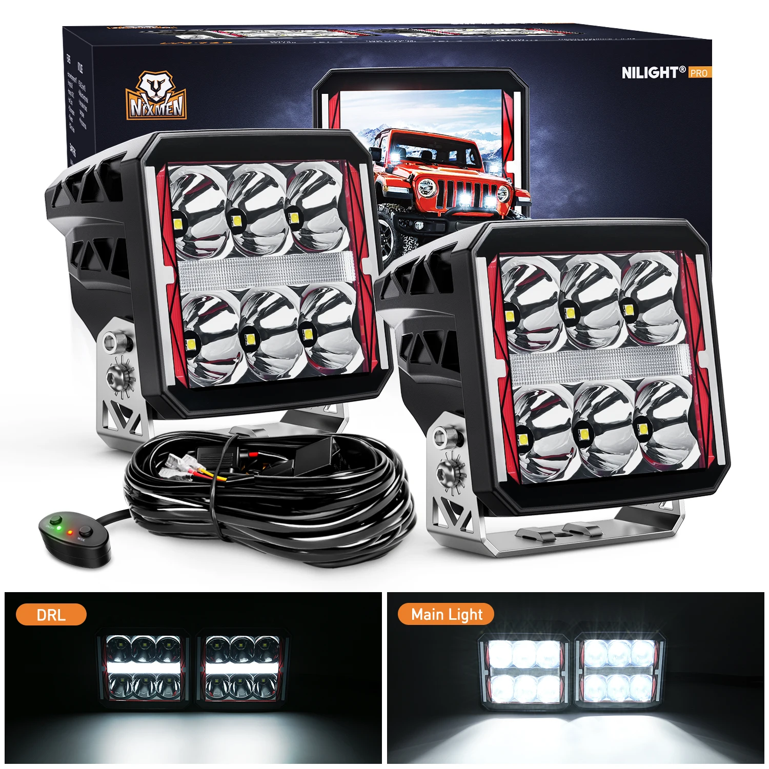 

Nilight 4 Inch LED Pod Lights Heated Lens with DRL 60 W Square Super Spot w/ 16AWG Wiring Harness Kit Offroad Anti Freeze Function Work Light for Truck UTV ATV SUV Jeep