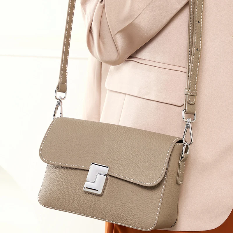 Genuine Leather Women\'s Bag 2024 New Stylish Commuting Small Square Crossbody Shoulder Bag  Lady Fashion Mini Tofu Messenger