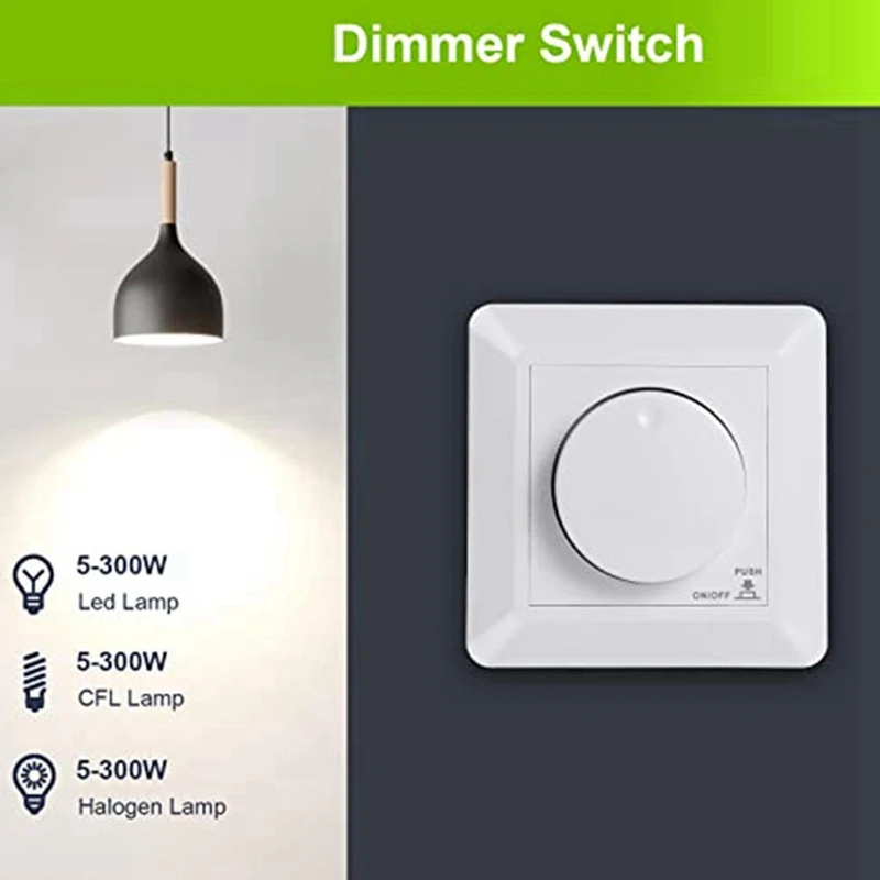 Flush-Mounted Dimmer 5-300 W Dimmer Switch LED Phase Control Dimmer For Dimmable LED And Halogen