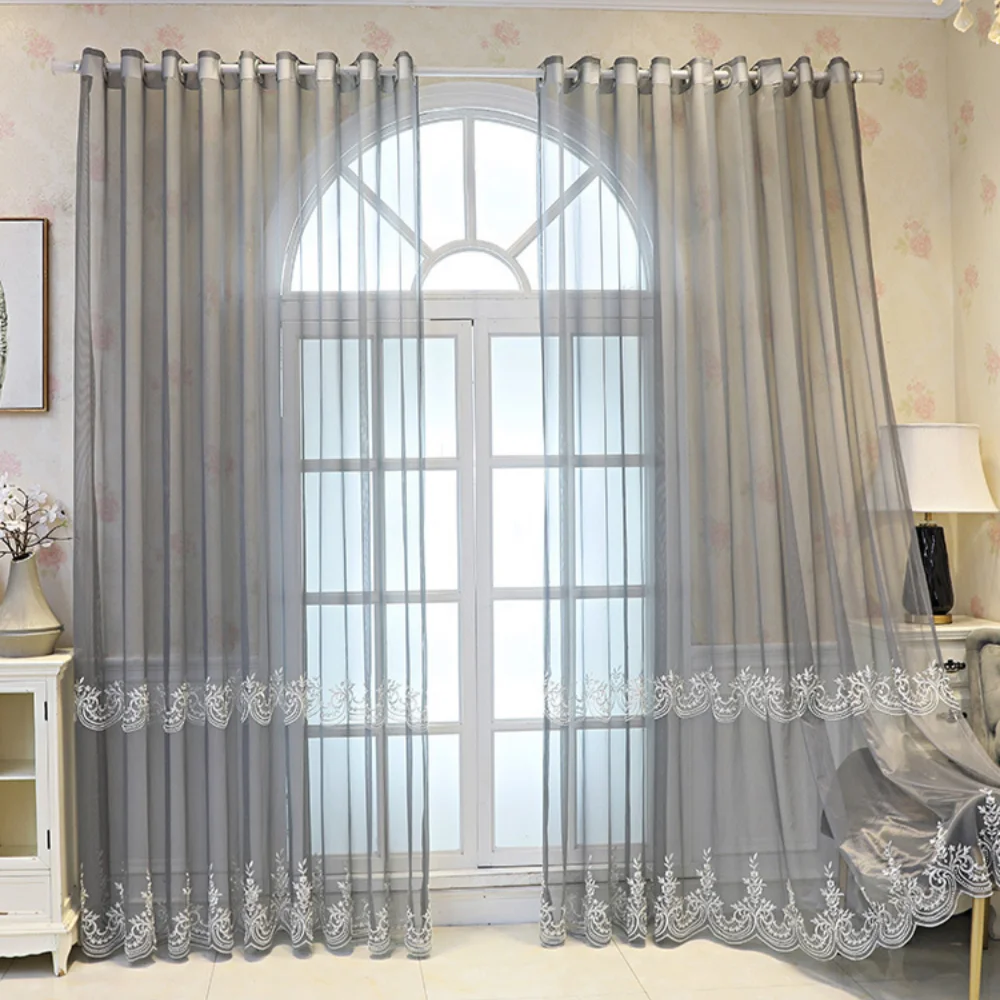 Luxuriöser europäischer bestickter transparenter Vorhang, elegante Fenstervorhänge für Wohnzimmer und Balkon, sonnenlichtblockierende Wärmeisolierung