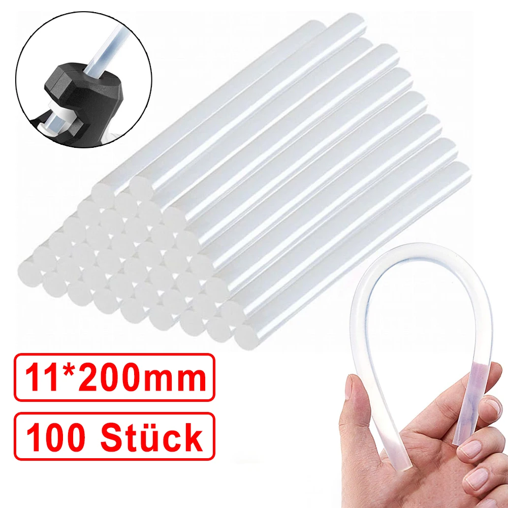 100 pezzi colla a caldo stick 11mm x 200mm, adesivo a caldo adesivo a caldo adesivi trasparenti colla a caldo industriale fai da te