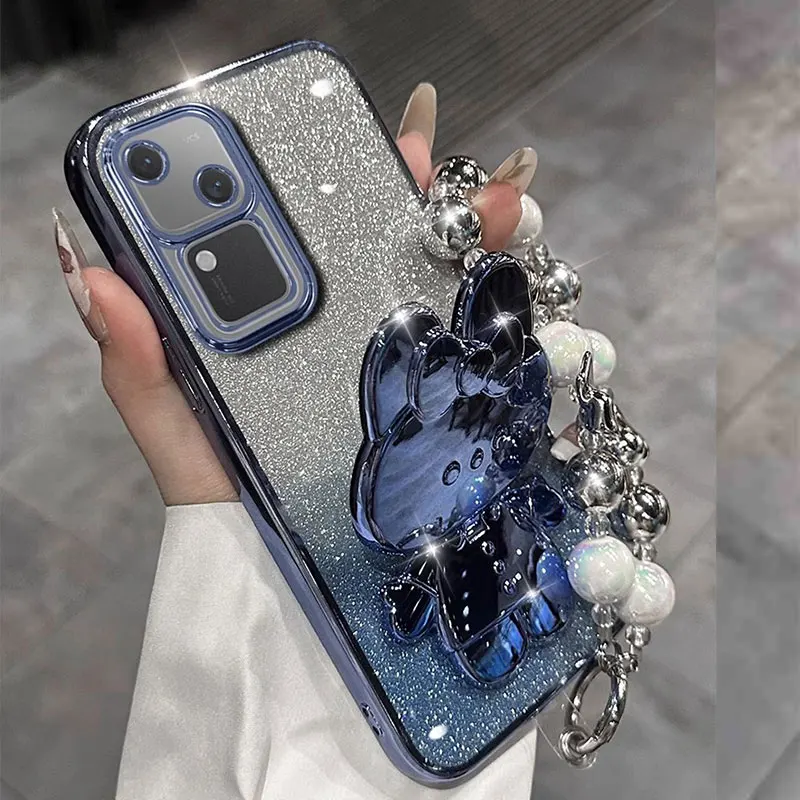 V 30 Mirror Glitter Stand Case For Vivo v30 pro Bracelet Lanyard Cover For V30 V29 Lite V40 SE V30E Y28 Y18 shockproof Case