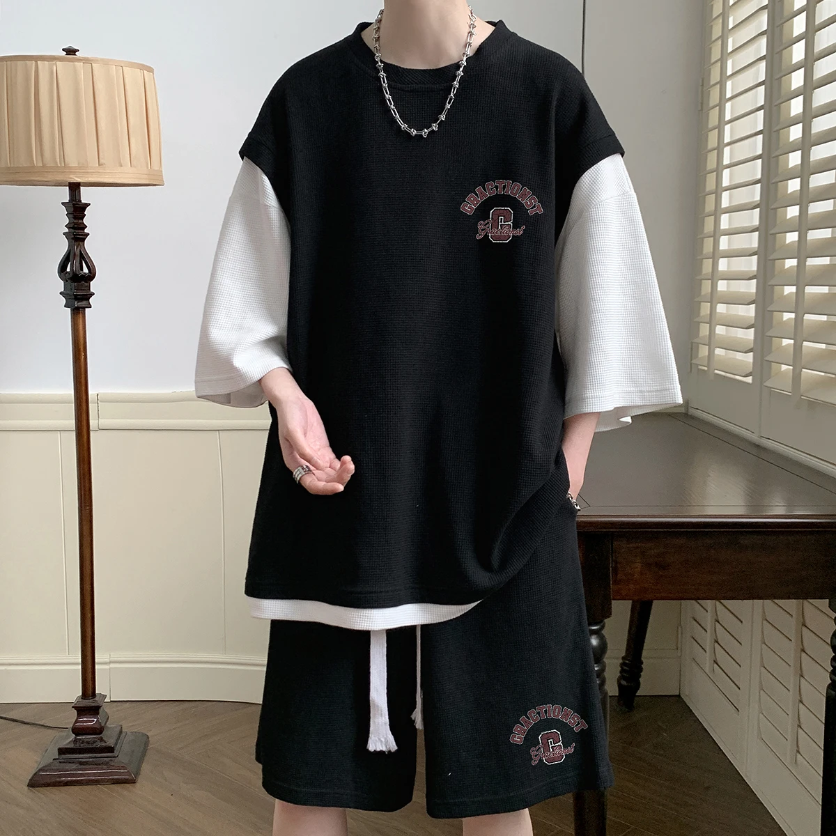 

Casual ort Sve Baskeall Jersey for Men Summer Trendy Brand American Splice Sportswear Top Youth Leisure Sportswear Set