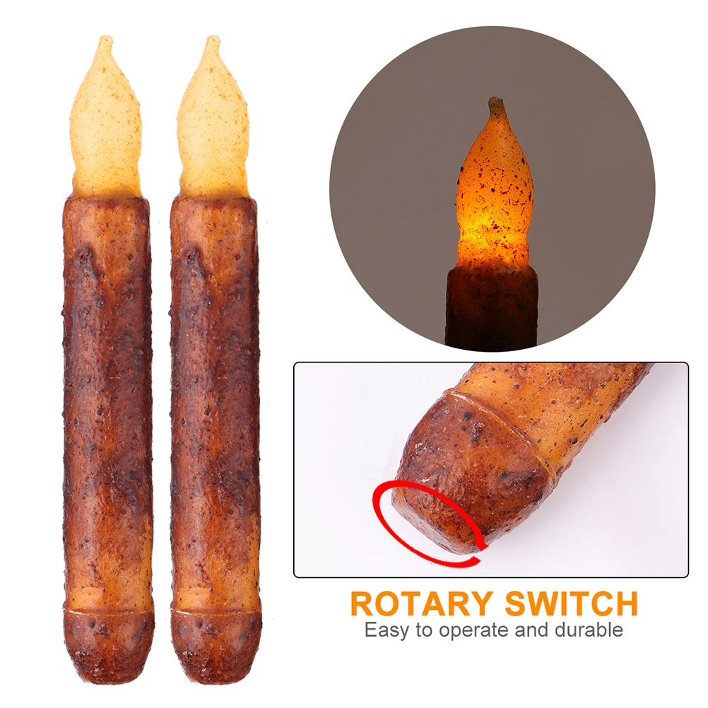 

2pcs LED Lamp Vintage Halloween Decor Brown Taper Smokeless Halloween Lamp Light Without for Party Christmas