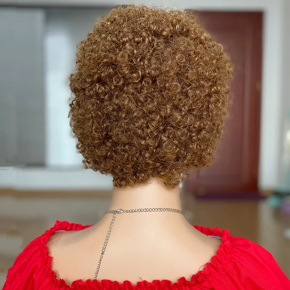 Curto afro kinky encaracolado peruca pixie corte perucas brasileiras remy cabelo afro puff perucas de cabelo humano para as mulheres completa mahine feita perucas