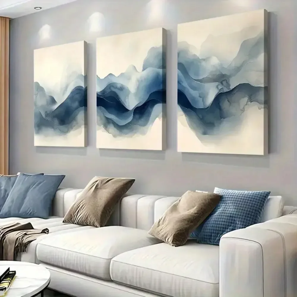 

Abstract Mountain Wall Art Blue Watercolor Landscape Canvas Prints Modern Minimalist Decor For Living Room, Bedroom, And Office