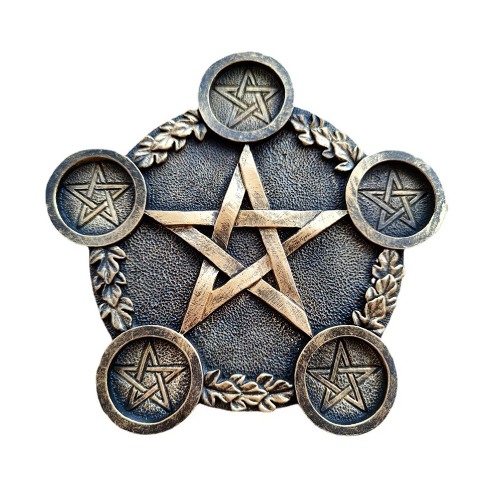 2024 New Pentacle candle holder, Magic energy crystal stone base, European resin candlestick, home decoration ornaments