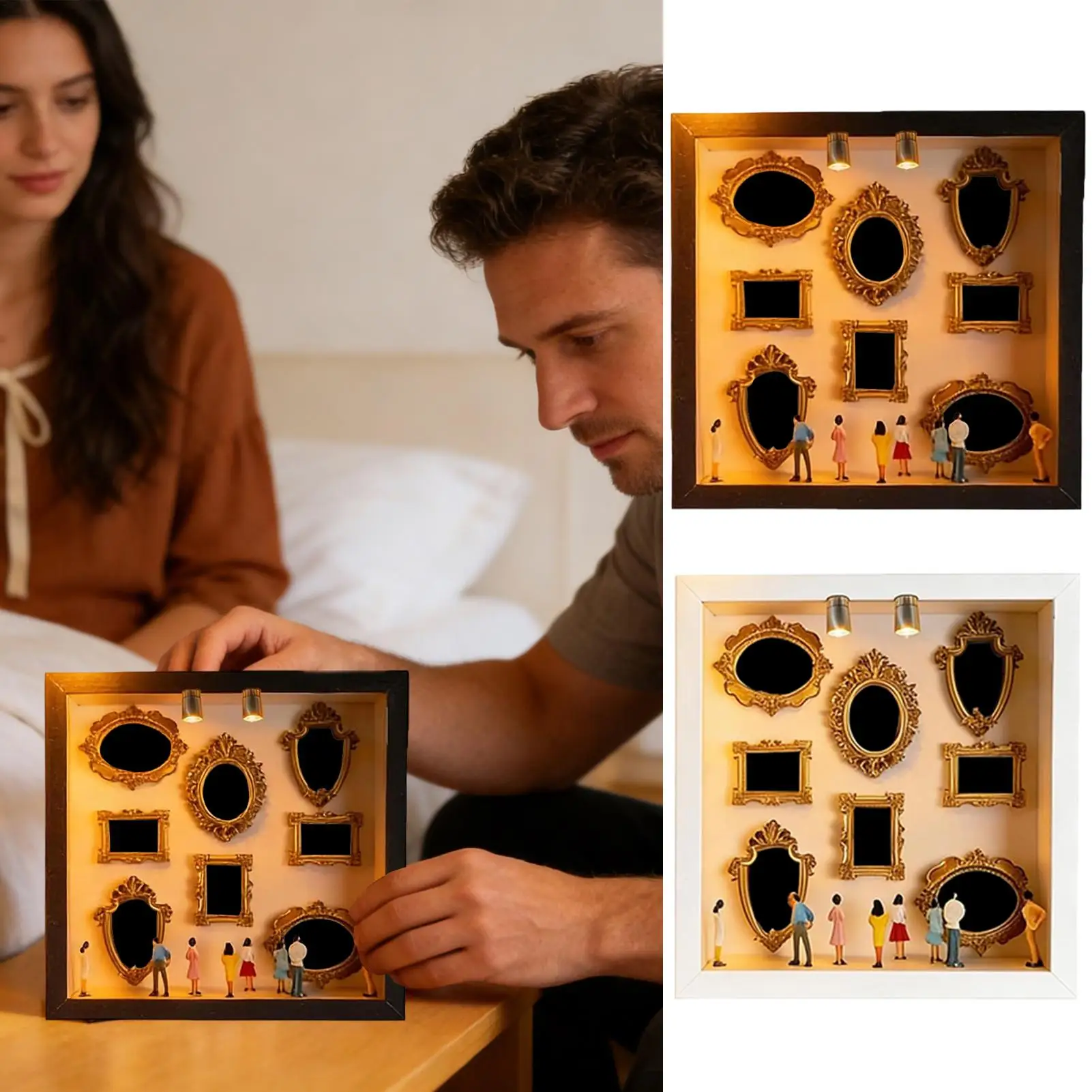 Mini-Museumsrahmen Holz-Sammelbox Miniatur-Museum mit Figuren für Heimdekoration DIY Erwachsenen-Bastelset Wandbibliothek