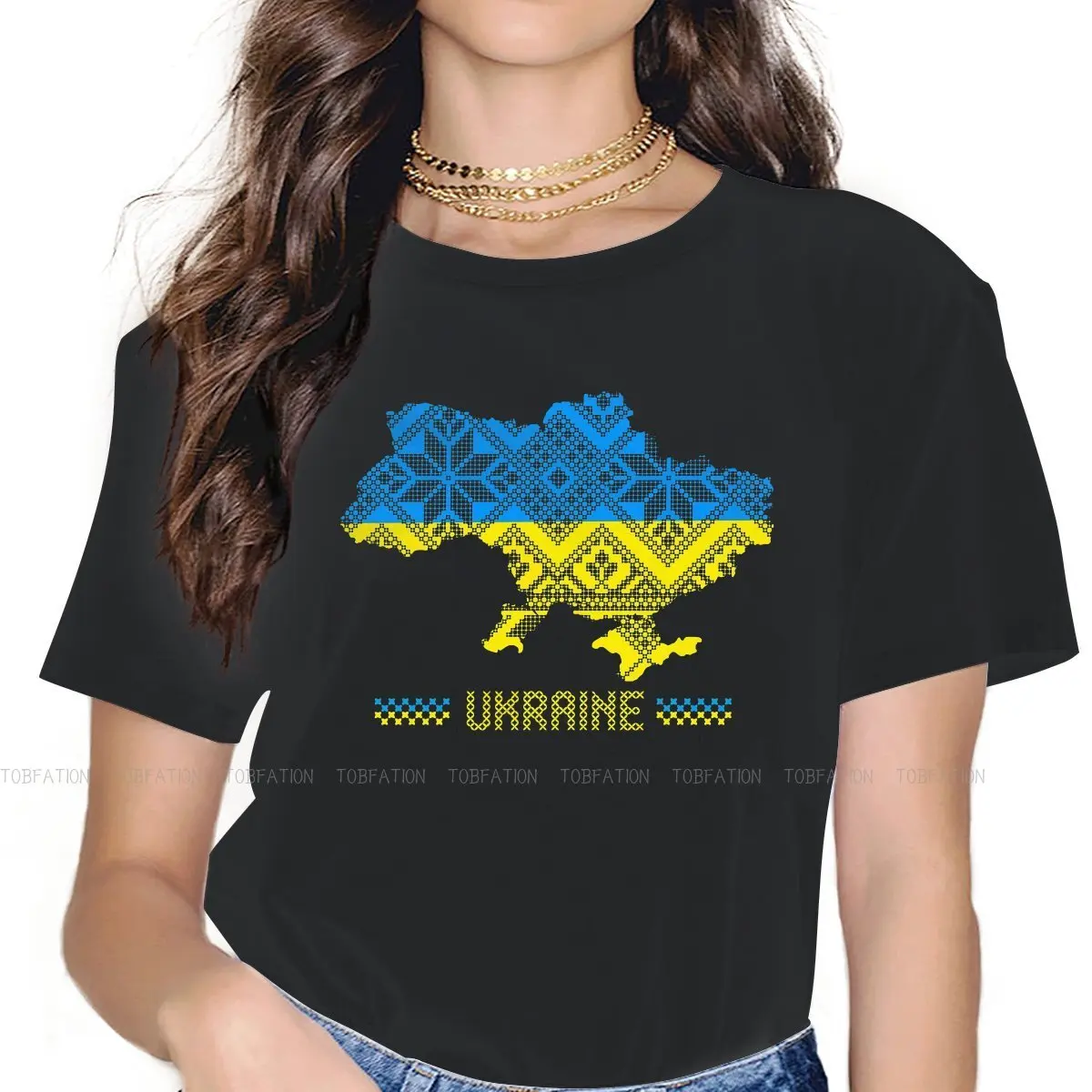 Ukraine Blue Sky and Yellow Field National Flag Country Boarder Patriotic Women Tshirts Female Clothing Loose Cotton Streetwear