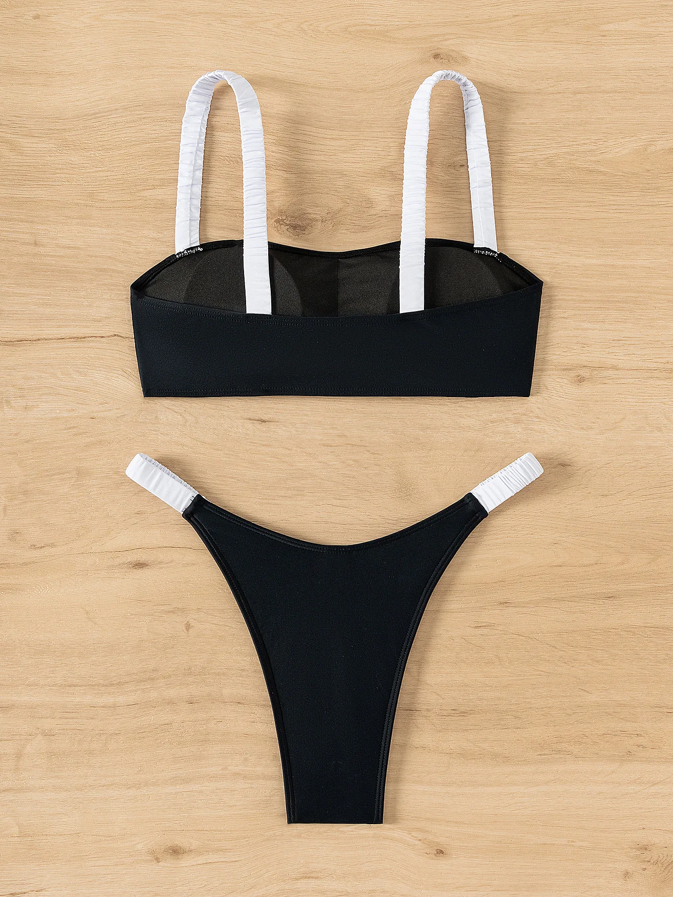 sexy white black patchwork bandeau bikinis sets two pieces padded thong swimwear female bathing suit biquini tankini