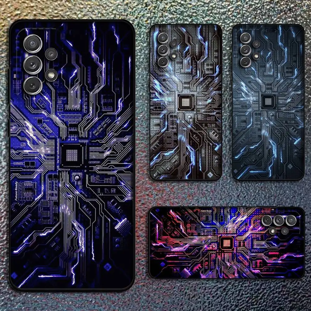 حافظة هاتف رائعة بشريحة إلكترونية لهاتف سامسونج S25، S24، S21، S22، S23، S30، Ultra، S20، Plus، Fe، Lite، Note، 10,9,5G غطاء أسود