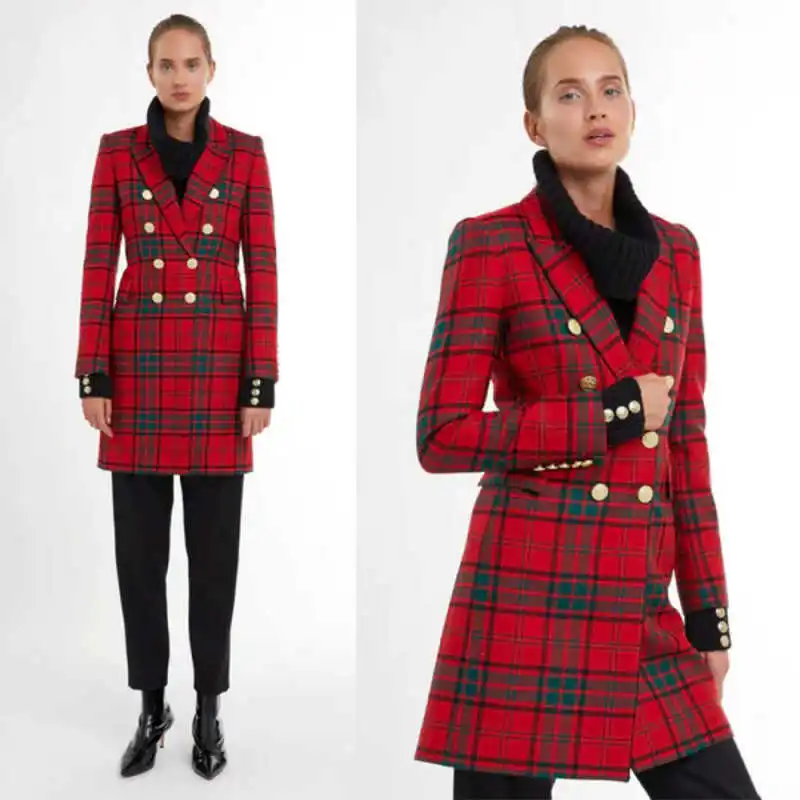 

Temperament Plaid Woman Overcoat One Piece Double Breasted Slim Fitting Commuting Office Wear Women's Suit Customized