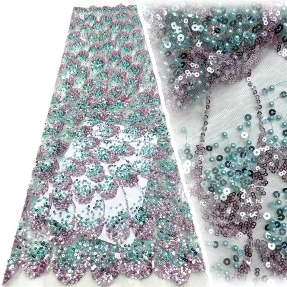 

Элитная африканская кружевная ткань с бисером 5Y, высококачественная нигерийская французская кружевная ткань с пайетками 2026, идеально подходит для пошива вечерних платьев 2312