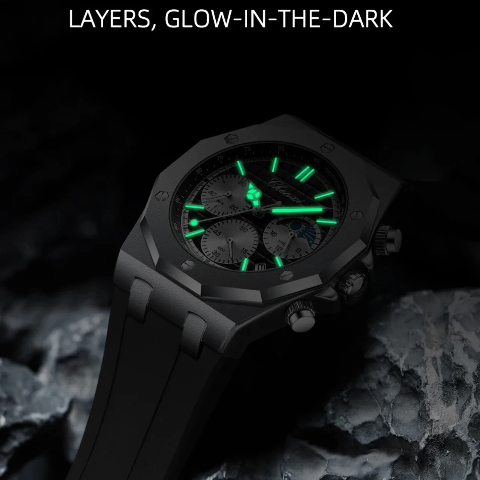 CHENXI 968 Fashion Men's Watch Quartz Waterproof Sports Silicone Strap Chronograph Calendar Night Light Watches for Man Reloj