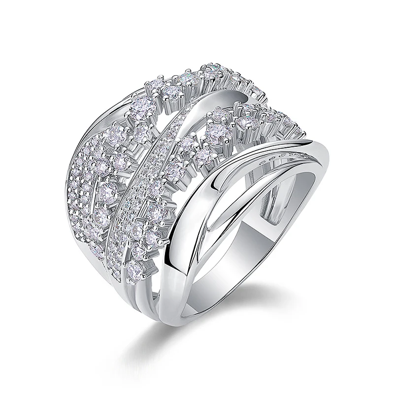 Huitan Wave Design Women Rings Inlaid Sparkling Cubic Zirconia Trendy Daily Wedding Engagement Party Luxury Accessories Jewelry