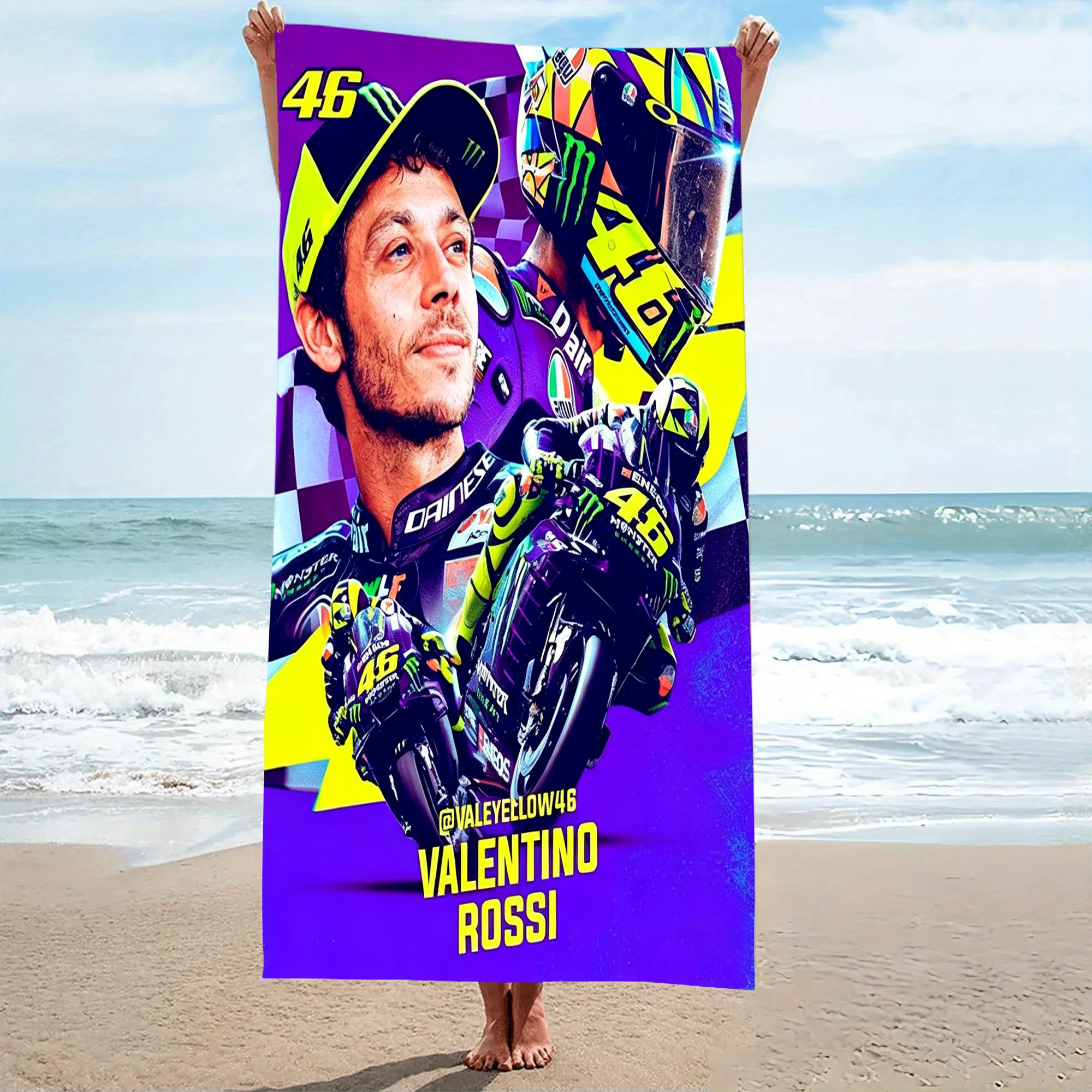 Toalla de playa V-Valentino R-Rossi 46 MotoGP, toalla de baño de microfibra suave de secado rápido con estampado de carreras VR46 para fanáticos, para nadar al aire libre, 1 ud.