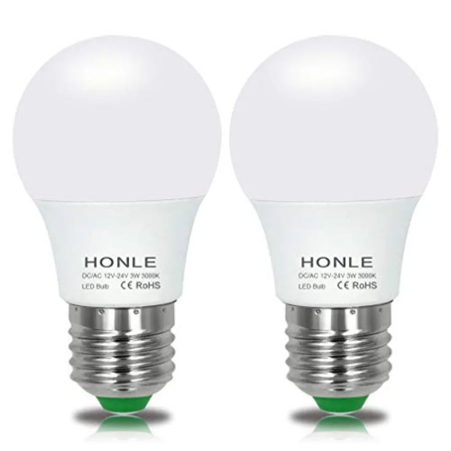 E26 12-24V AC/DC LED Light Bulbs 3W Low Voltage Warm White 3000K E27 Edison Standard Screw Base 25W Equivalent for Rv, Off Grid
