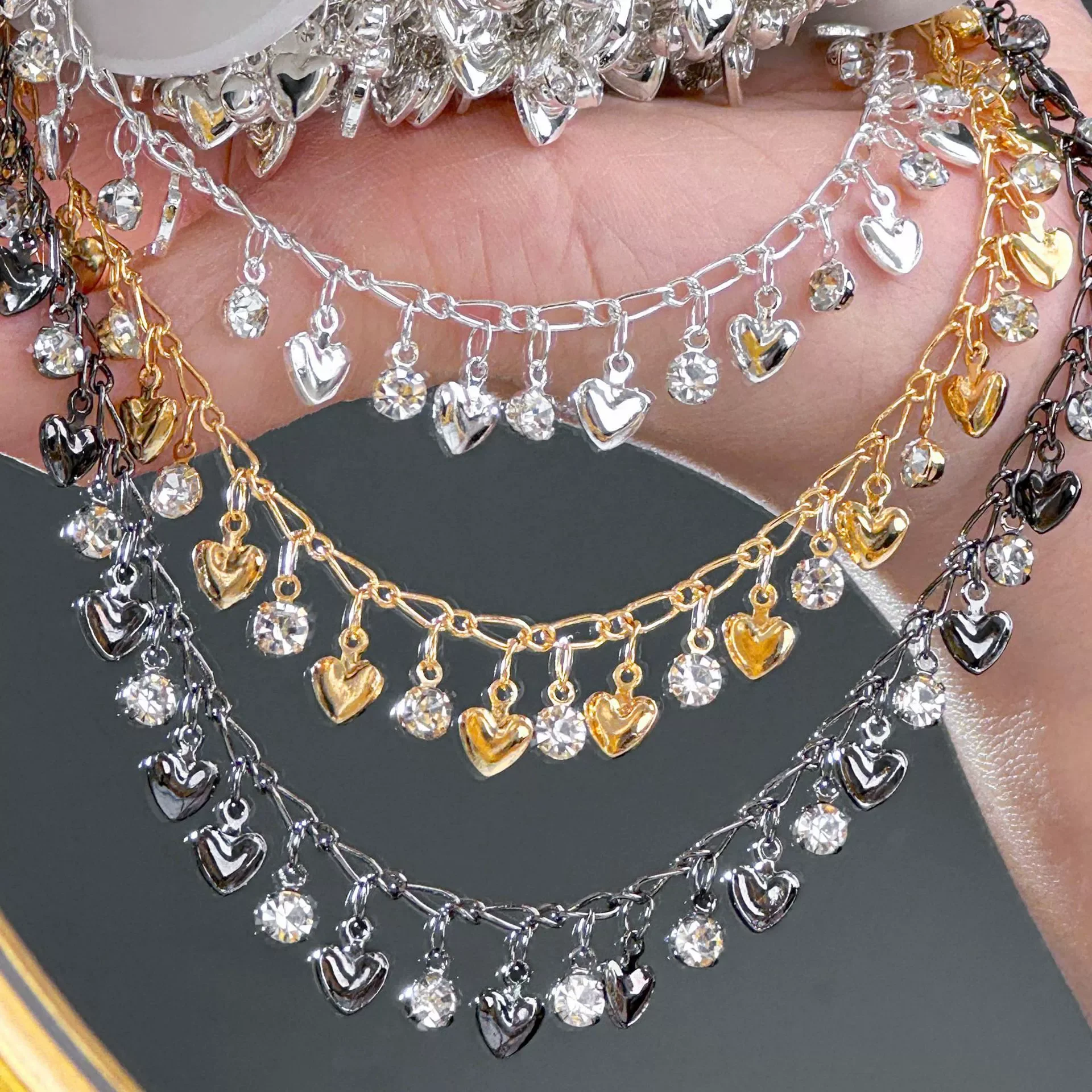 0.5/1M Love Heart Zircon Rhinestone Tassel Copper Chain for DIY Jewelry Bracelet Necklace Decoration Handmade Accessories - view 2