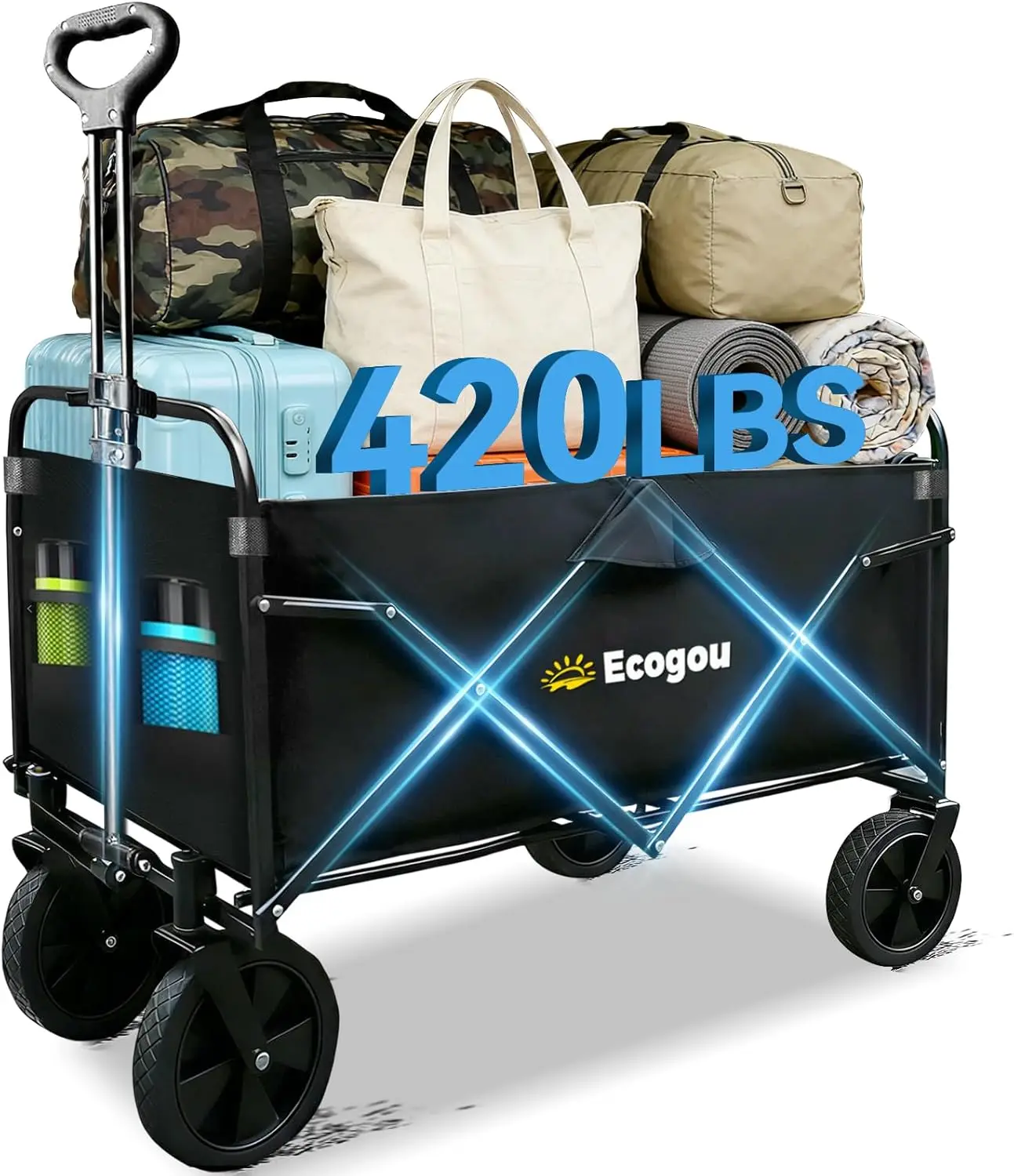 

Складная тележка с внедорожными колесами, грузоподъемность 420 фунтов, для пляжа, кемпинга, покупок