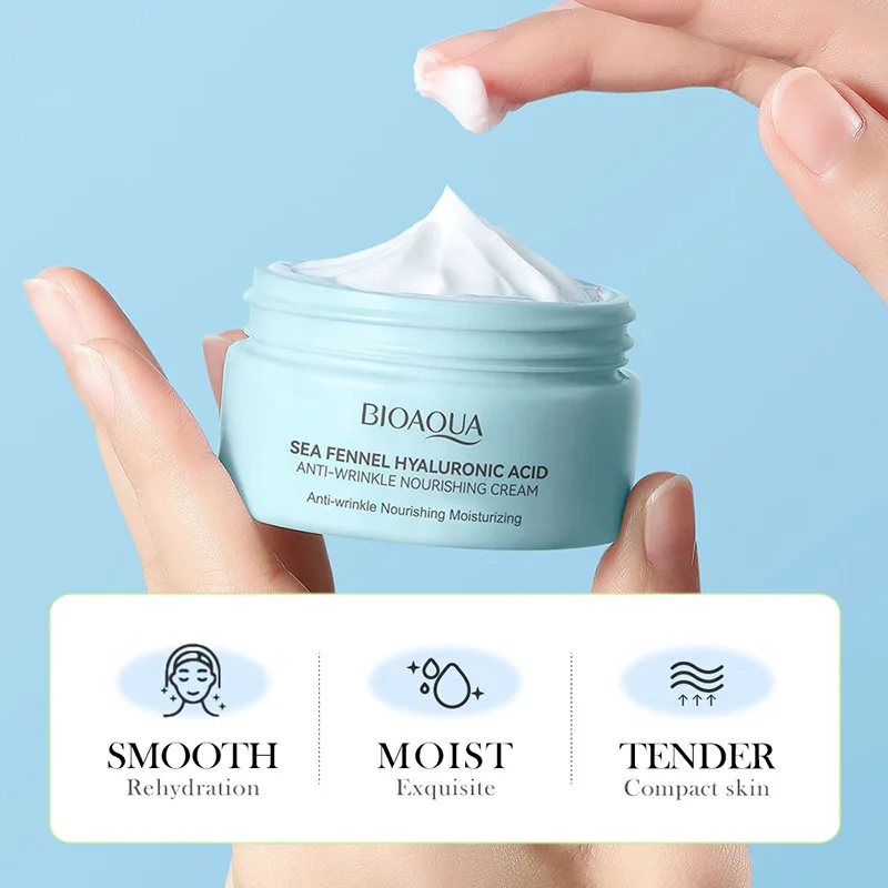 BIOAOUA Crema antiarrugas de ácido hialurónico de hinojo marino eliminación antienvejecimiento de arrugas y crema hidratante cuidado Facial
