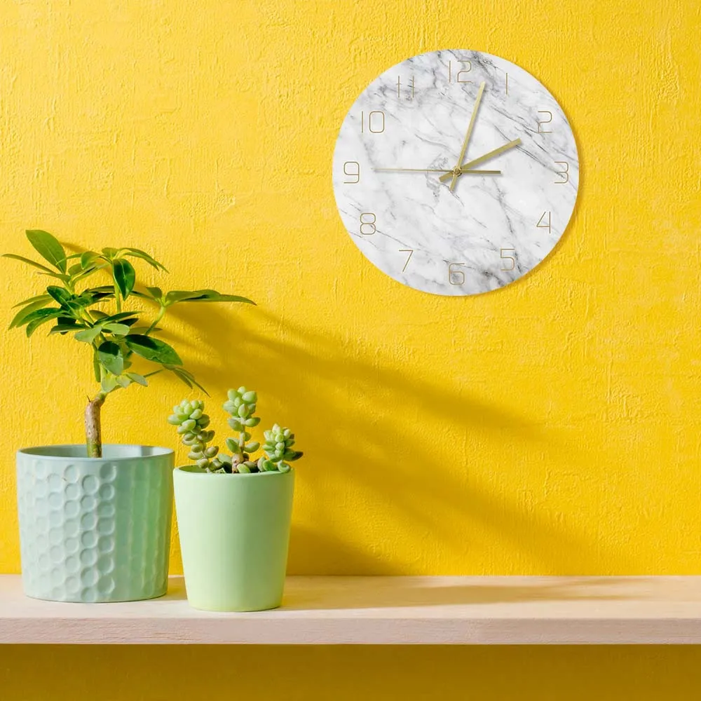 Orologio da parete circolare moderno stampato in marmo bianco da 30 cm