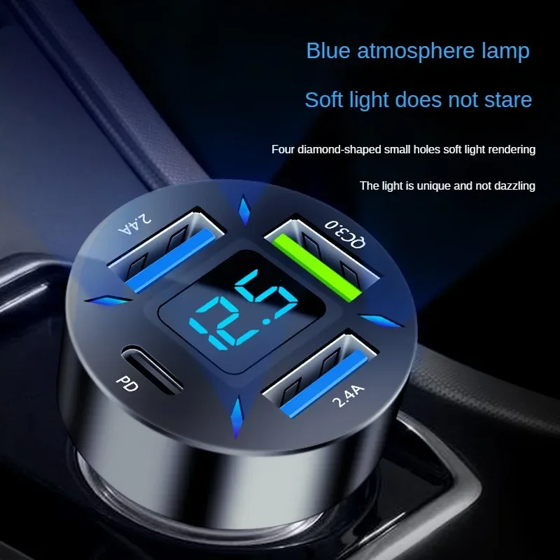 USB Type C Charger for Car PD 4 USB Car Quick Charge QC3.0 12/24 V Car Cigarette Lighter Socket Splitter for iPhone Huawei