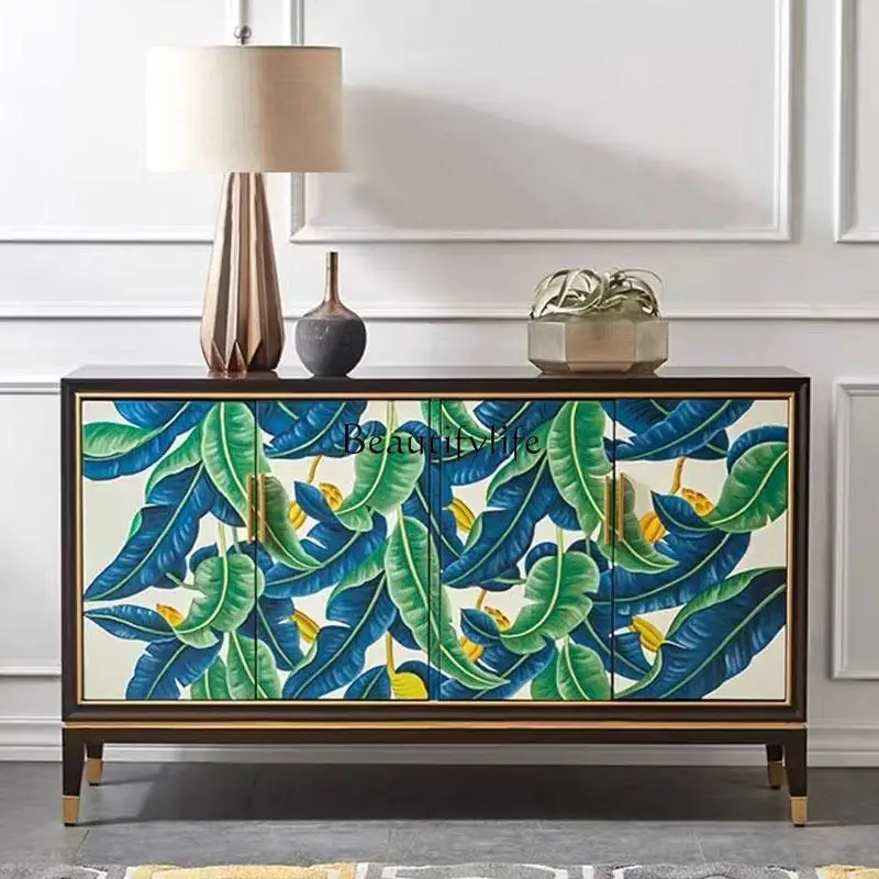 

*American light luxury solid wood porch cabinet, simple modern foyer porch cabinet, chest cabinet