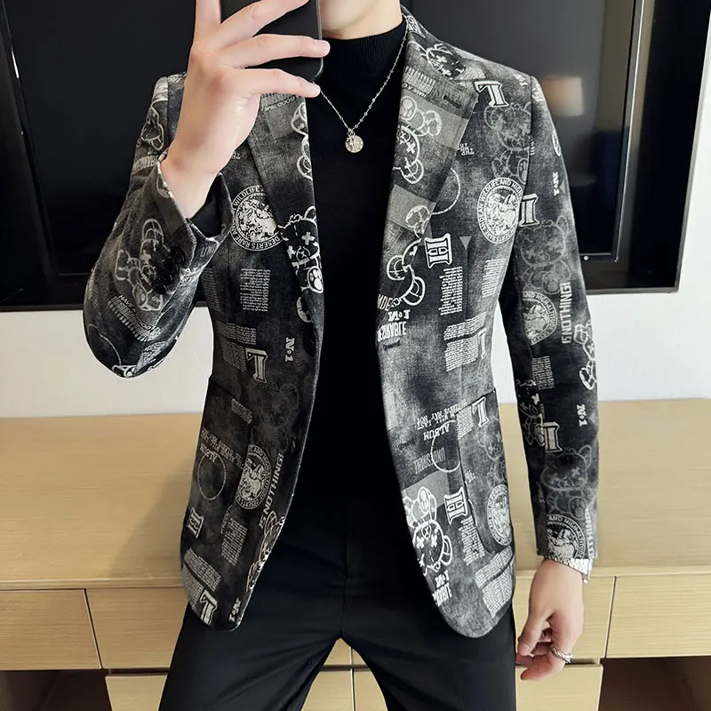 Men\'s Jacquard Denim Suit Jacket High-quality Luxury Blazer 2024 Autumn New Business and Leisure Wedding Groom\'s Dress Jacket