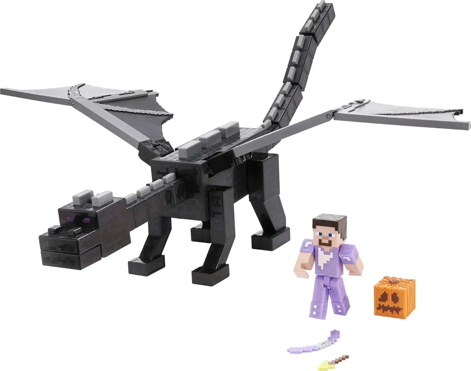 

Ultimate Ender Dragon Figure, 20-in Mist-Breathing Creature, Plus 3.25-in Color-Change Steve Figure, Weapon, Amor and Battle