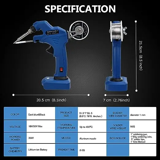 30W เหมาะสำหรับ Bosch 18V/20V แบตเตอรี่ Li-ion สูงสุดเครื่องเชื่อมเหล็กไร้สายพร้อมเครื่องทำความร้อนเซรามิกเครื่องมือเชื่อมเร็วปืนบัดกรี