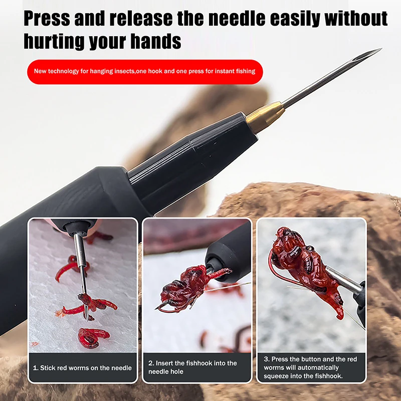 1Set Red Worm Baiting Device Fully Automatic Insertion Red Worm Live Maggot Hook Quick Baiting Fishing Tackle Replacement Parts